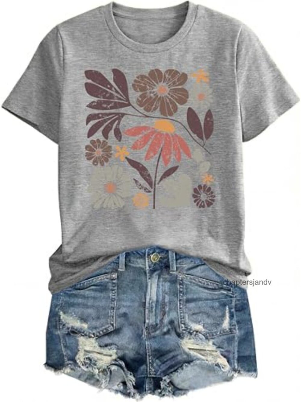 Vintage Boho Floral Graphic Tee, 60% Polyester 35% Cotton 5% Spandex, Short